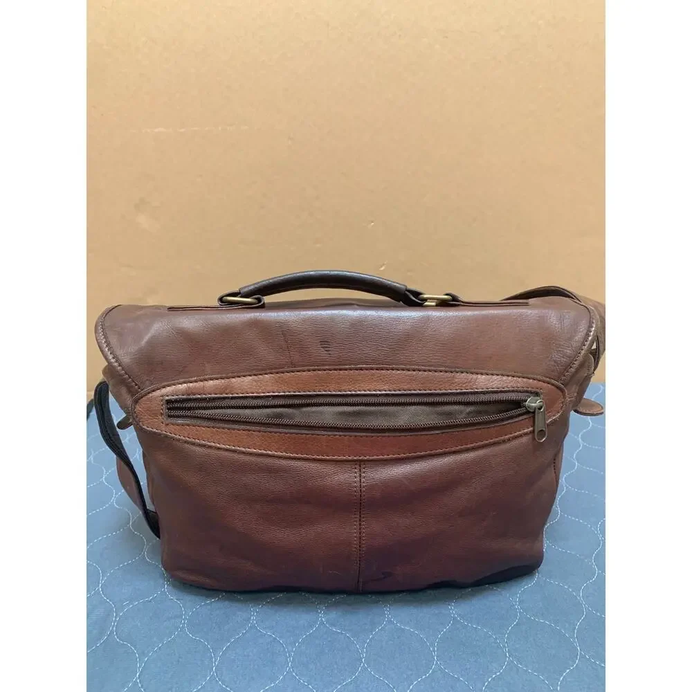 WILSONS LEATHER Large Vintage Unisex Distressed Top Handle DBL Pocket Msgr Bag